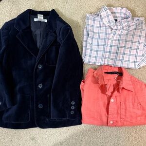Janie and Jack Boys outfit lot size 3 linen shirt plaid button down velvet blaze